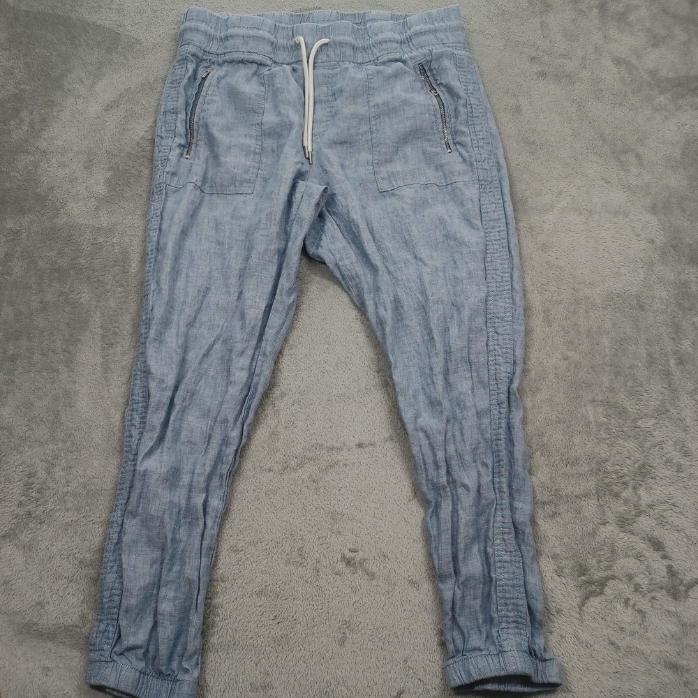 Athleta Joggers Womens 12 Petite Blue Linen Cabo‎ Tide Drawstring Pockets Casual